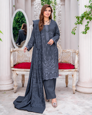 Riaz Arts Musfirah Luxury Winter Embroidered Wool Touch Peach Suit