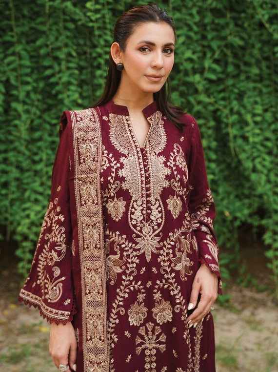 ABRISH Embroidered Fancy Peach Leather Collection by Johra (JW-147)