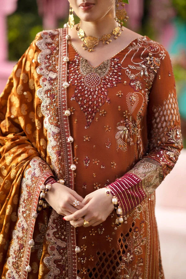 Luxury Embroidered Silk Cutwork Formal Suit with Zari Chiffon Dupatta