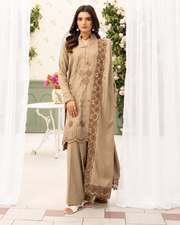Shaista Festive Sami Peach Embroidered 3 Piece Suit with Full Embroidered Dupatta