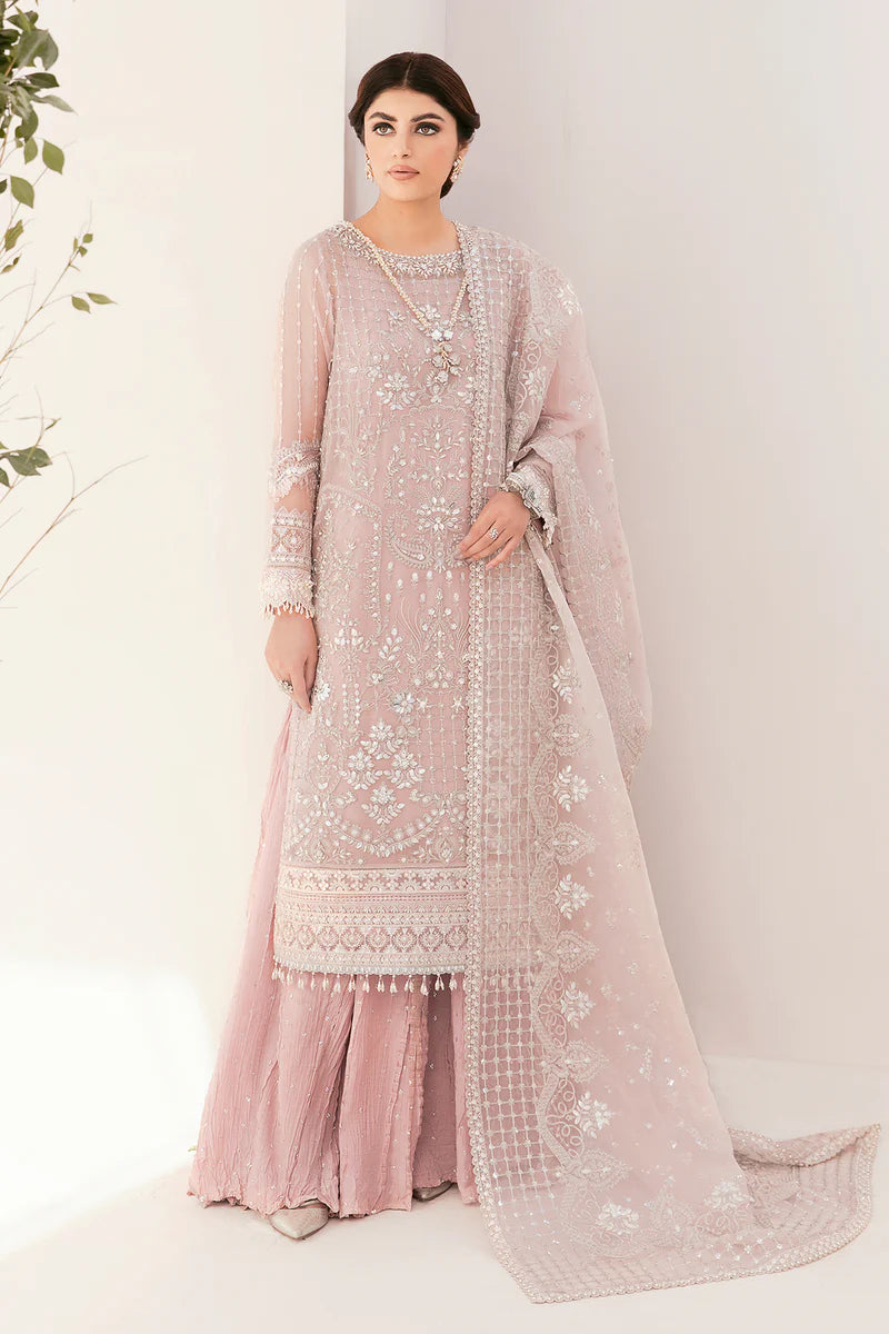 9-Piece Hand Work Embroidered Chiffon & Organza Unstitched Suit | Organza Neckline, Front & Back Patch, Dupatta Pallu | Embroidered Silk Trouser | Premium Women's Handcrafted Festive Wear
