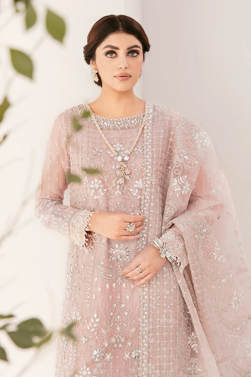 9-Piece Hand Work Embroidered Chiffon & Organza Unstitched Suit | Organza Neckline, Front & Back Patch, Dupatta Pallu | Embroidered Silk Trouser | Premium Women's Handcrafted Festive Wear