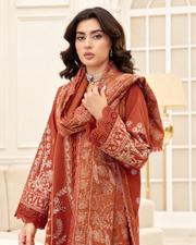 Mahveen by Johra Luxury Winter Embroidered Peach Leather Suit with Wool Shawl