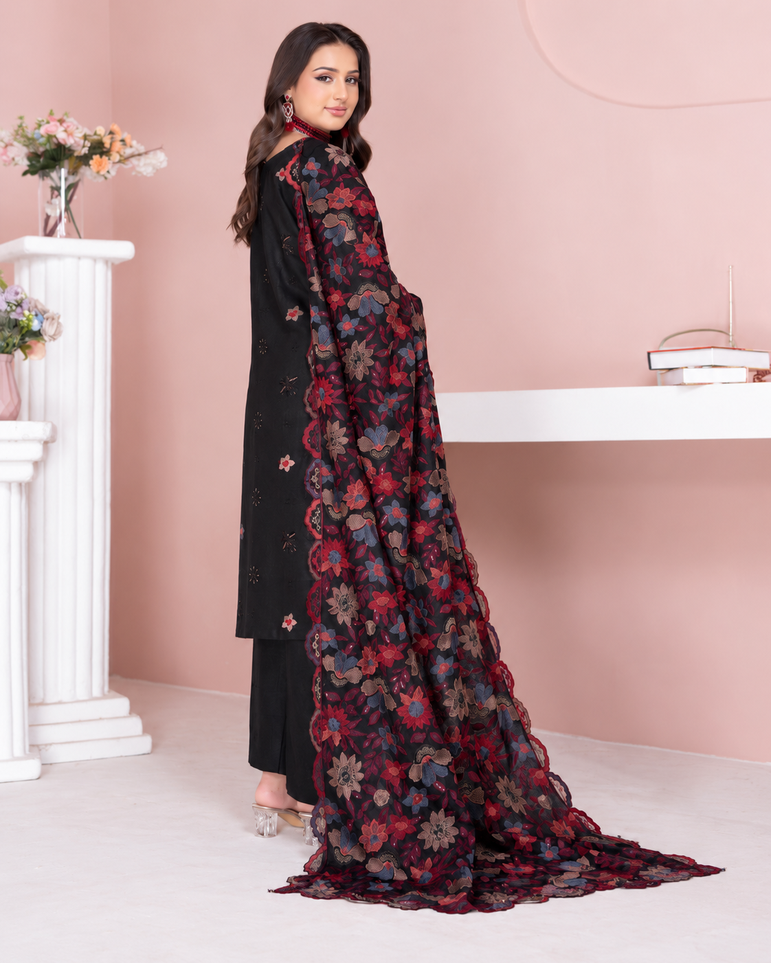 Riaz Arts Kamyar Luxury Winter Embroidered Wool Touch Peach Suit