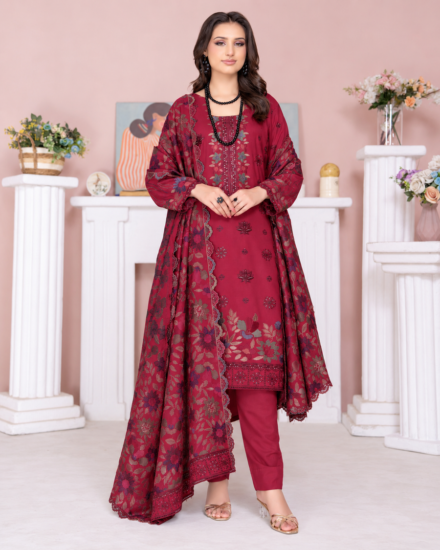 Riaz Arts Kamyar Luxury Winter Embroidered Wool Touch Peach Suit