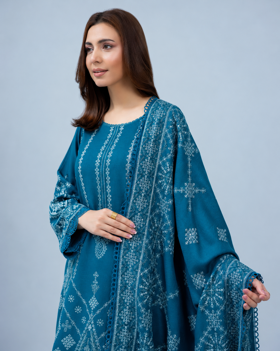 Zarnish by Johra Luxury Embroidered Winter Suit with Embroidered Wool Shawl