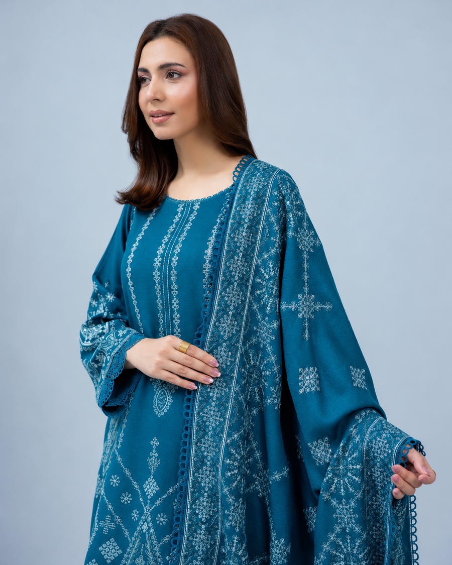 Zarnish by Johra Luxury Embroidered Winter Suit with Embroidered Wool Shawl