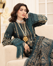 Mahveen by Johra Luxury Winter Embroidered Peach Leather Suit with Wool Shawl