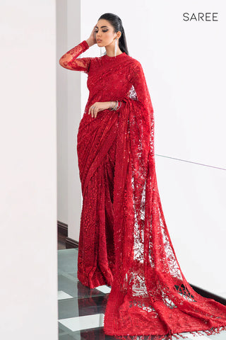 Luxury Embroidered Net Saree with Silk Fabric & Heavy Embellished Borders – Unstitched Designer Wedding Saree