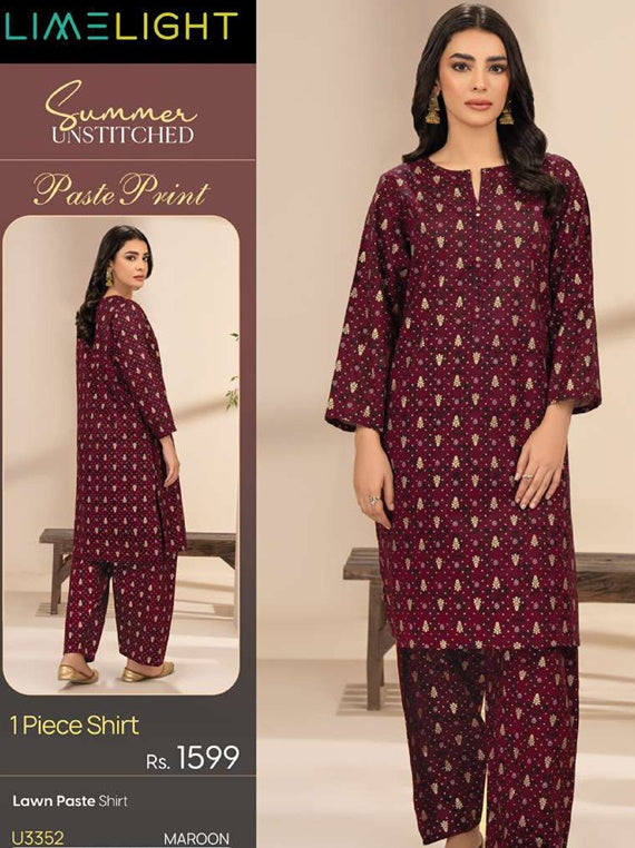 Limelight Printed Lawn Collection 2025 Vol-01 (U3352 Maroon)