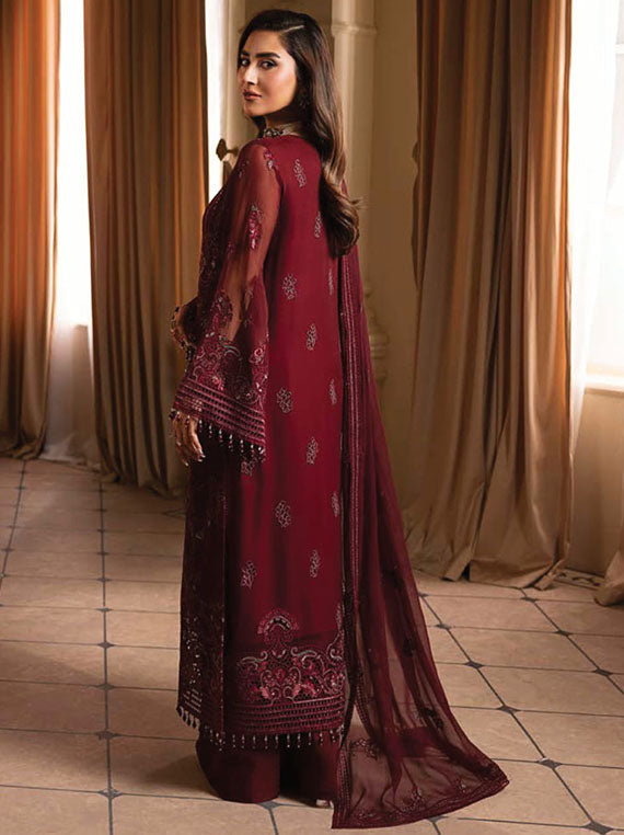 Aashnai By Lavish Luxury Chiffon Collection 2025 (ASH-04 Burgundy Veil)