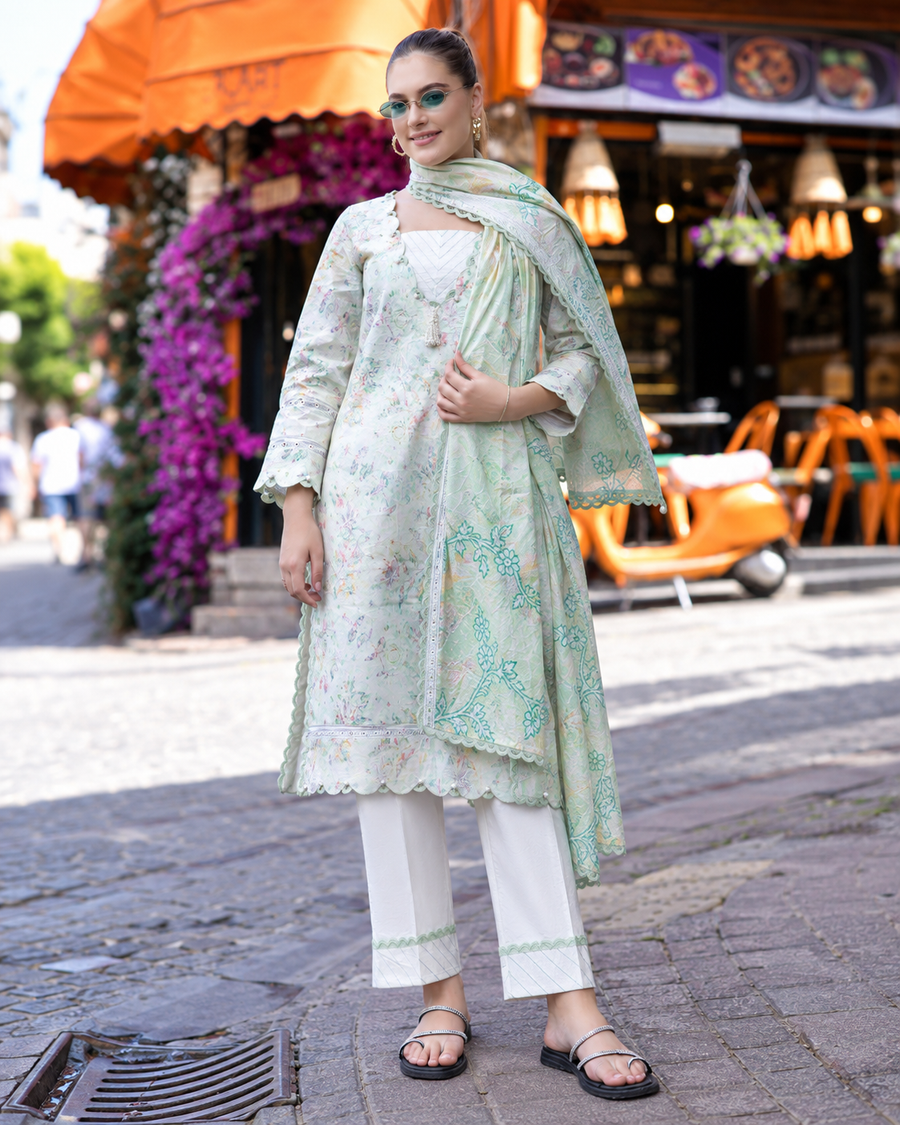 Alzohaib DHAGAKARI Digital Printed Embroidered 3 Piece Lawn Suit