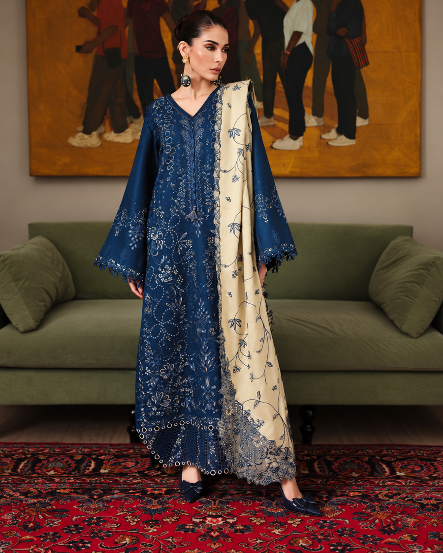Riaz Arts Exclusive by Nurèh Embroidered Marina Suit with Embroidered Wool Shawl