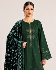 Riaz Arts Exclusive by Daria Embroidered Leather Peach Suit with Velvet Palachi Shawl