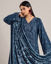 Riaz Arts Exclusive by Daria Embroidered Leather Peach Suit with Velvet Palachi Shawl