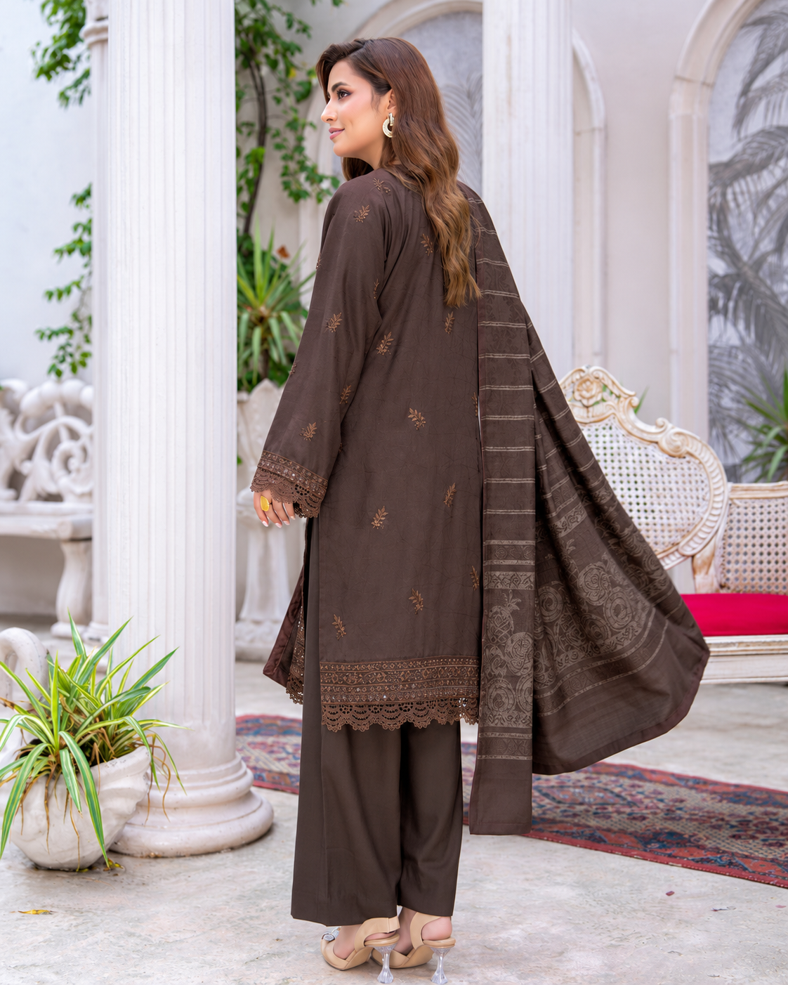 Riaz Arts Musfirah Luxury Winter Embroidered Wool Touch Peach Suit