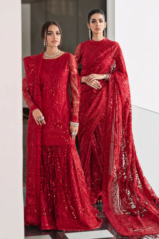 Luxury Embroidered Net Saree with Silk Fabric & Heavy Embellished Borders – Unstitched Designer Wedding Saree
