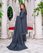 Riaz Arts Musfirah Luxury Winter Embroidered Wool Touch Peach Suit