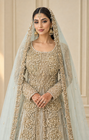 Light Mint Green Open-Style Cora Dabka Wedding Maxi – Ready to Wear