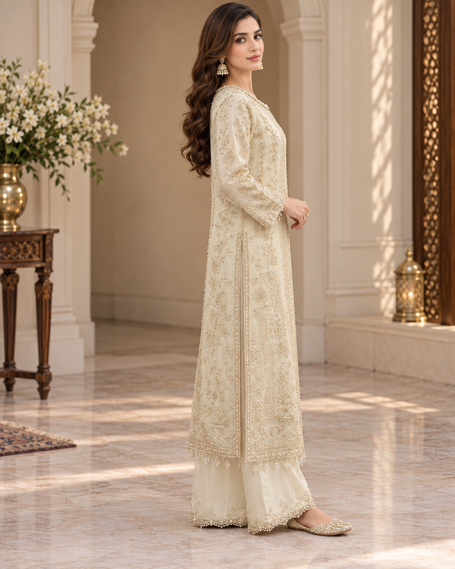 Allys Ivory Organza Embroidered 3-Piece Luxury Formal Suit