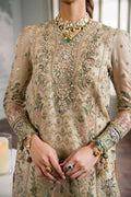 Embroidered Handwork Zari Masoori 14-Piece Unstitched Suit With Organza & Silk Borders, Digital Printed Chiffon Dupatta & Dyed Silk Trousers