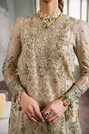 Embroidered Handwork Zari Masoori 14-Piece Unstitched Suit With Organza & Silk Borders, Digital Printed Chiffon Dupatta & Dyed Silk Trousers
