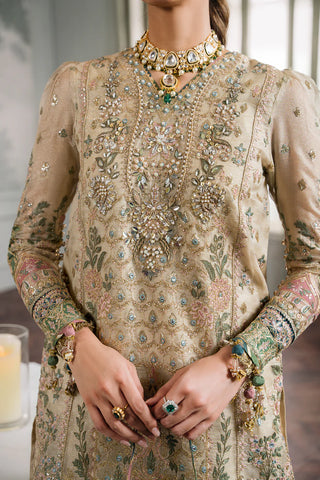 Embroidered Handwork Zari Masoori 14-Piece Unstitched Suit With Organza & Silk Borders, Digital Printed Chiffon Dupatta & Dyed Silk Trousers