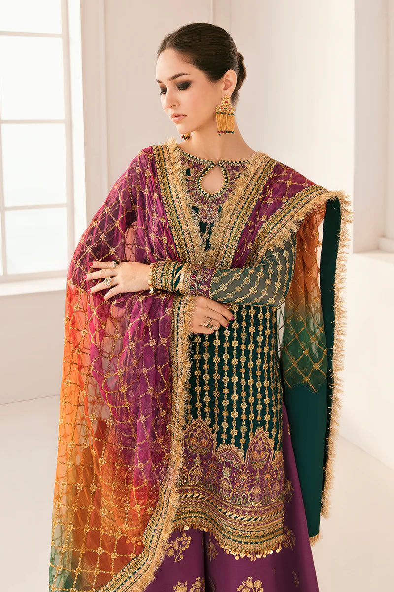 Luxury 10-Piece Embroidered Chiffon & Grip Bridal Suit with Dupatta — Unstitched