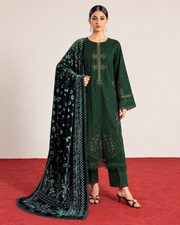 Riaz Arts Exclusive by Daria Embroidered Leather Peach Suit with Velvet Palachi Shawl