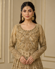 Champagne Gold Handmade Cora Dabka Maxi Dress for Wedding – Ready to Wear
