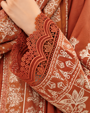Mahveen by Johra Luxury Winter Embroidered Peach Leather Suit with Wool Shawl