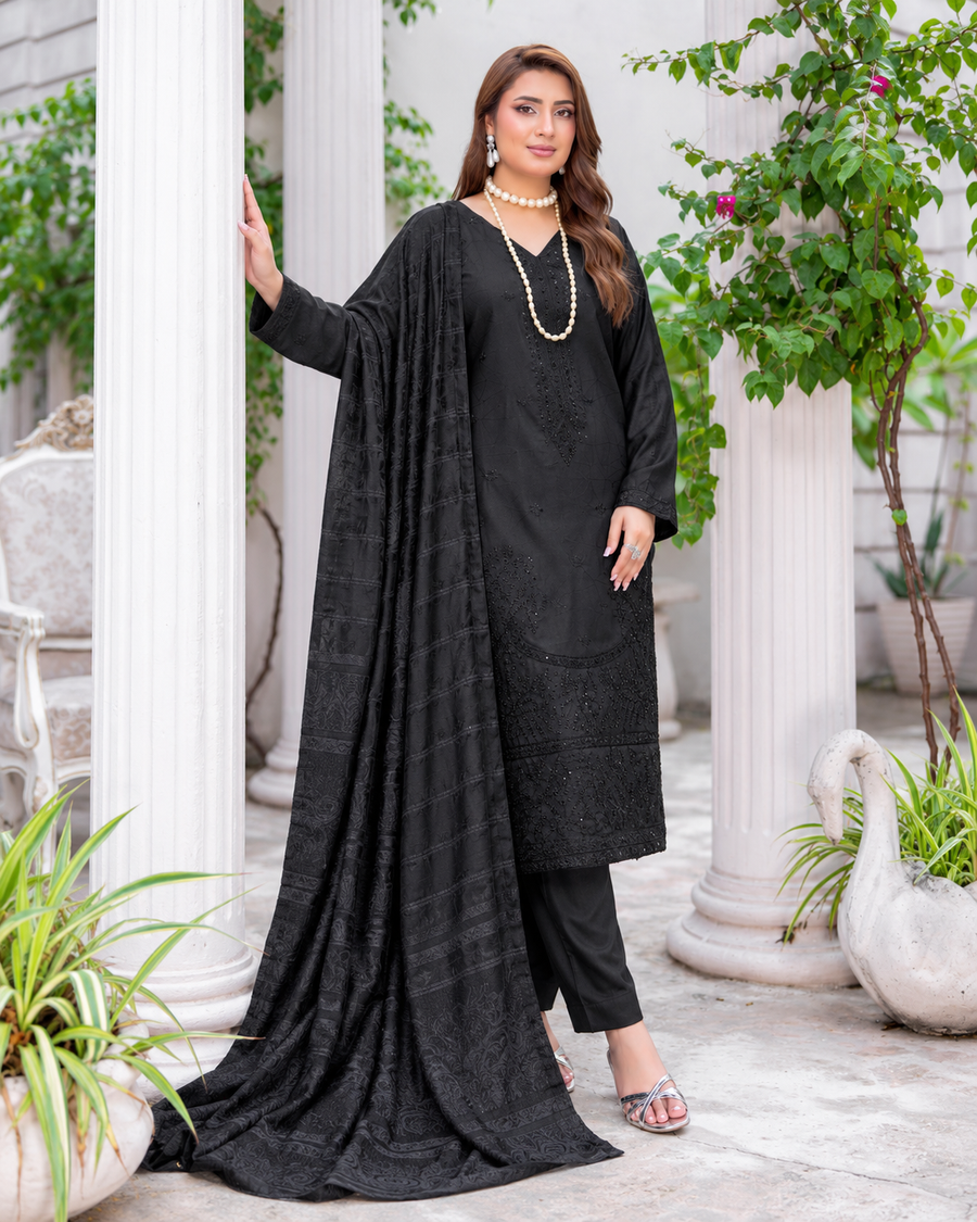 Riaz Arts Musfirah Luxury Winter Embroidered Wool Touch Peach Suit