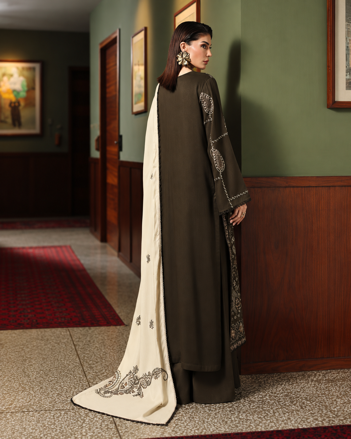 Riaz Arts Exclusive by Nurèh Embroidered Marina Suit with Embroidered Wool Shawl