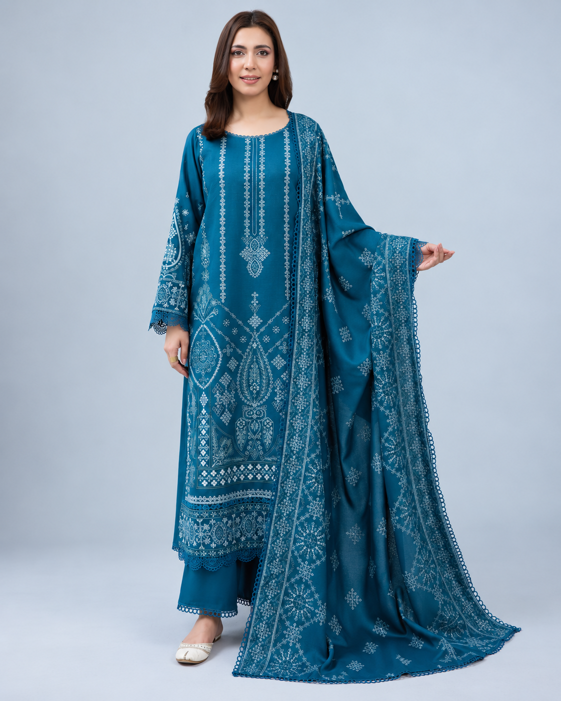 Zarnish by Johra Luxury Embroidered Winter Suit with Embroidered Wool Shawl