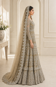 Champagne Taupe Cora Dabka Tail Maxi Dress for Wedding – Ready to Wear