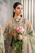 Embroidered Handwork Zari Masoori 14-Piece Unstitched Suit With Organza & Silk Borders, Digital Printed Chiffon Dupatta & Dyed Silk Trousers