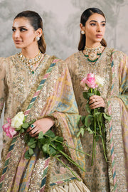 Embroidered Handwork Zari Masoori 14-Piece Unstitched Suit With Organza & Silk Borders, Digital Printed Chiffon Dupatta & Dyed Silk Trousers