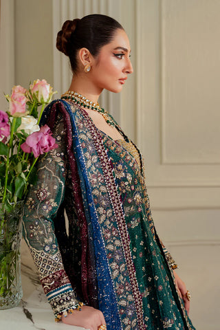 Embroidered Handmade Digital Printed Chiffon 12-Piece Unstitched Suit With Velvet & Organza Borders, Embroidered Dupatta & Dyed Silk Trousers