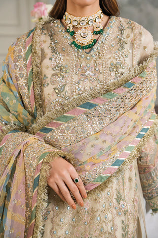 Embroidered Handwork Zari Masoori 14-Piece Unstitched Suit With Organza & Silk Borders, Digital Printed Chiffon Dupatta & Dyed Silk Trousers