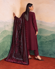 Riaz Arts Exclusive by Daria Embroidered Leather Peach Suit with Velvet Palachi Shawl