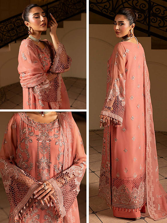 Aashnai By Lavish Luxury Chiffon Collection 2025 (ASH-06 Peach Mirage)