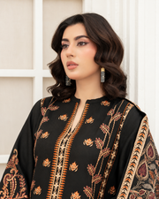 Mahveen by Johra Luxury Winter Embroidered Peach Leather Suit with Wool Shawl