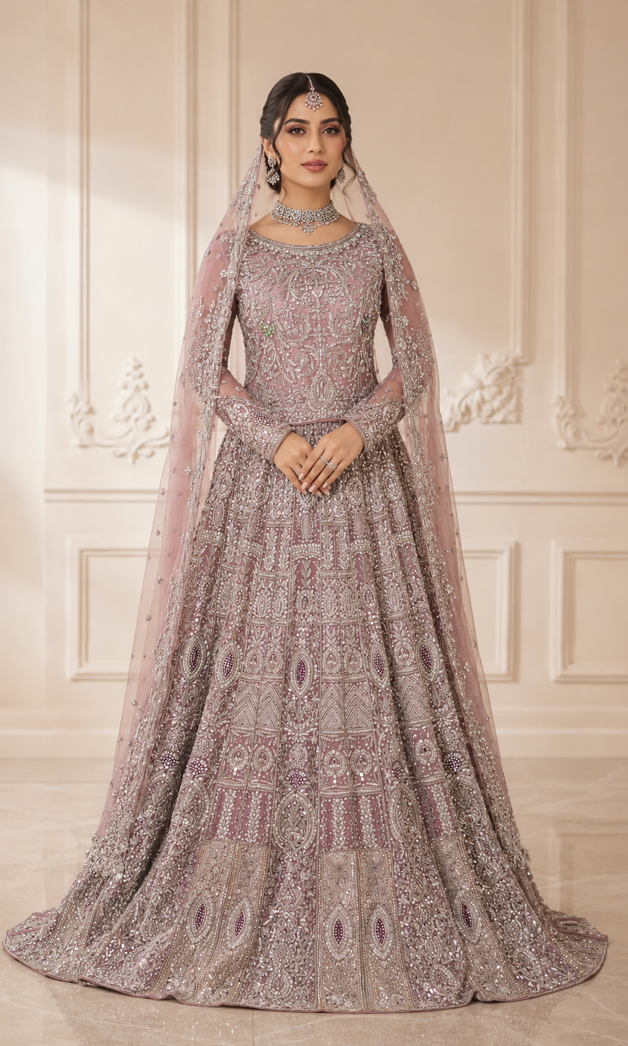 Dusty Rose Handmade Cora Dabka Maxi Dress for Wedding – Ready to Wear