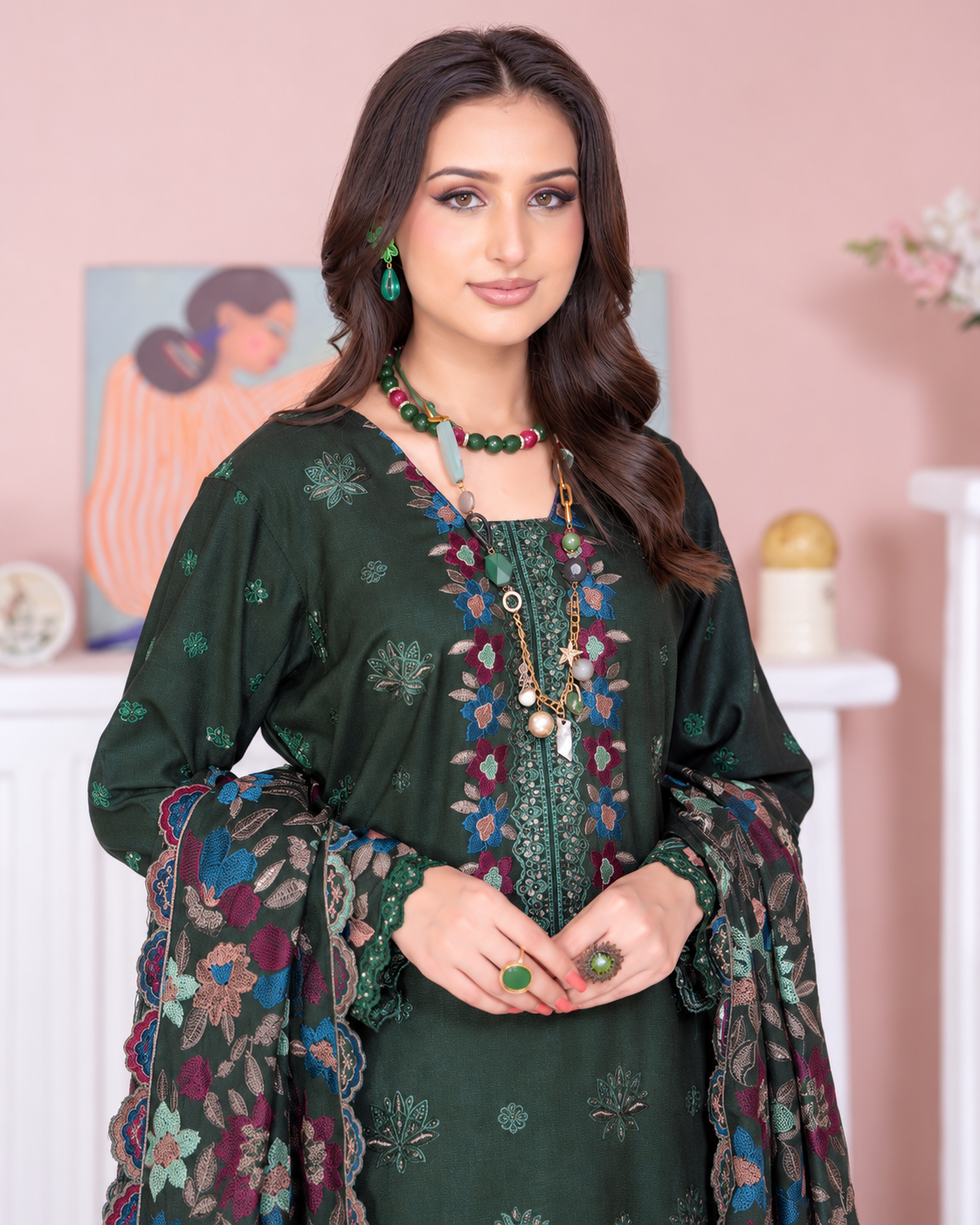Riaz Arts Kamyar Luxury Winter Embroidered Wool Touch Peach Suit