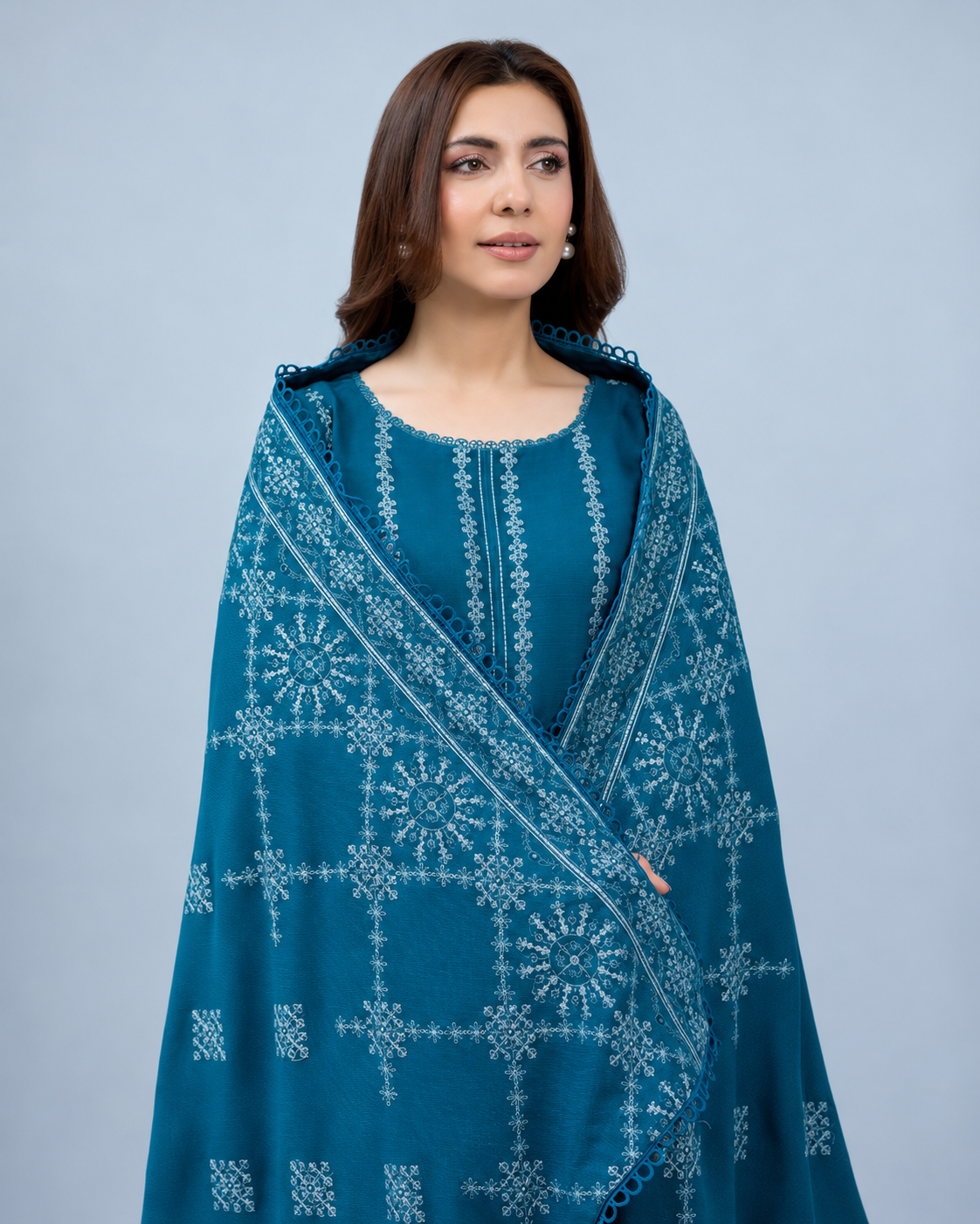 Zarnish by Johra Luxury Embroidered Winter Suit with Embroidered Wool Shawl