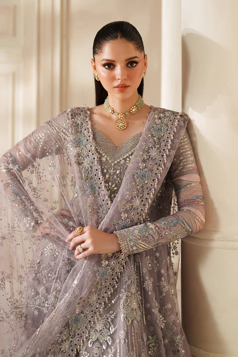 Embroidered Handmade Net 15-Piece Unstitched Suit With Silk & Organza Borders, Embroidered Net Dupatta & Dyed Silk Trousers