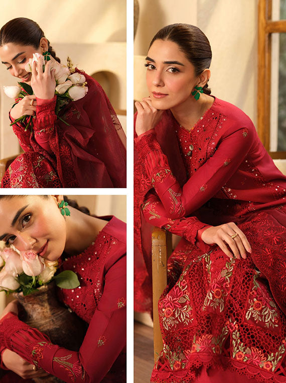 Maryam Hussain Luxury Lawn Collection2025 (L25-07 Berry)