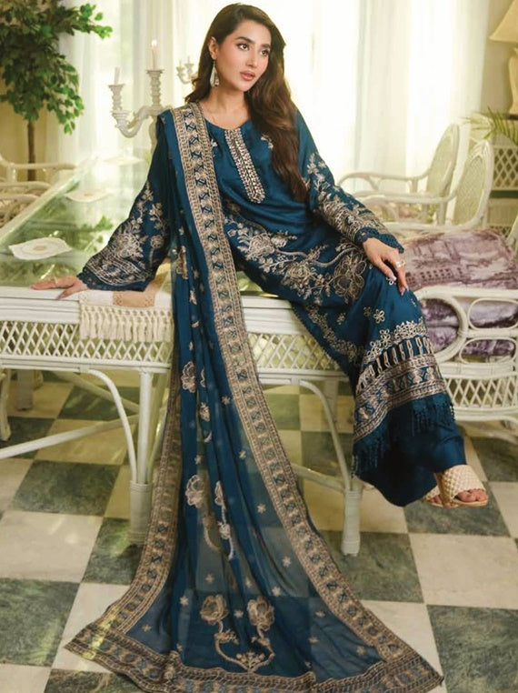 Reenaz by Johra Embroidered viscose staple Collection (JW-129)