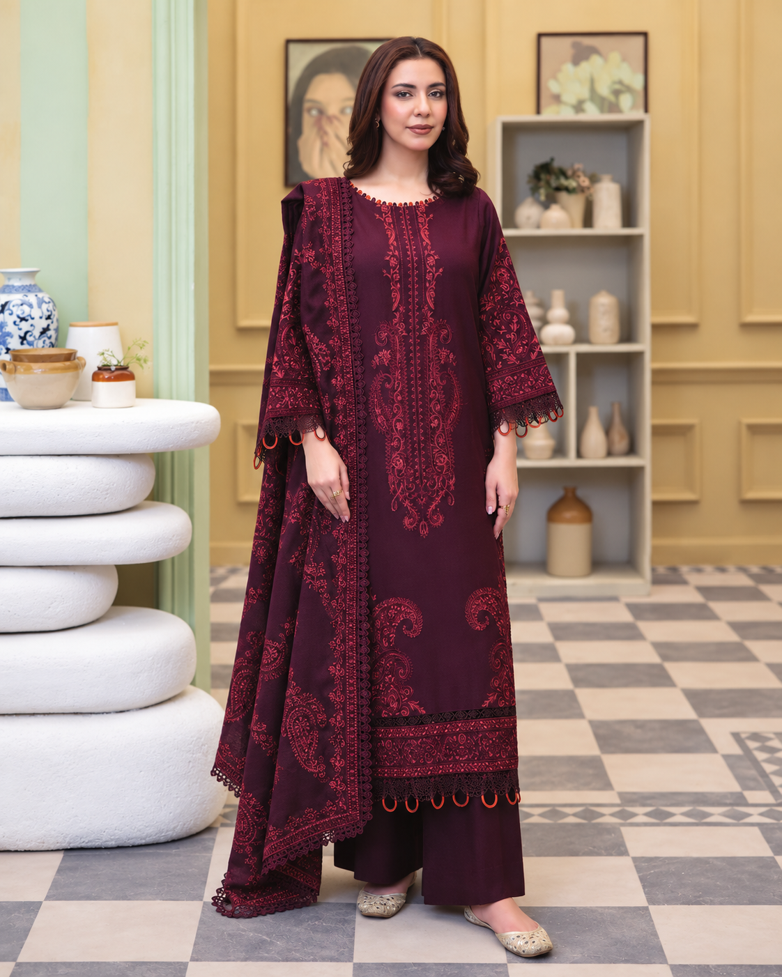 Sehrish by Johra Luxury Embroidered Winter Suit with Embroidered Shawl