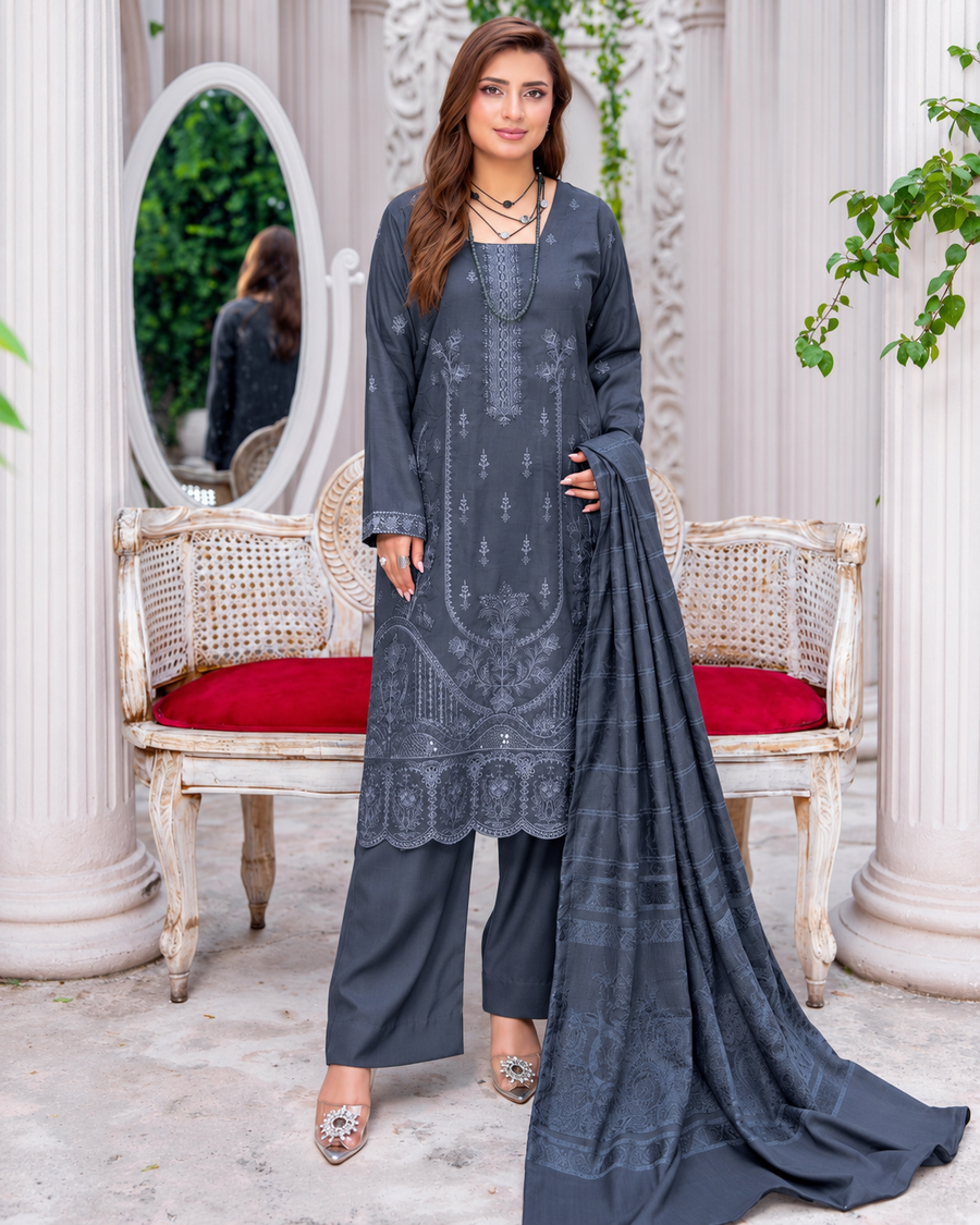 Riaz Arts Musfirah Luxury Winter Embroidered Wool Touch Peach Suit
